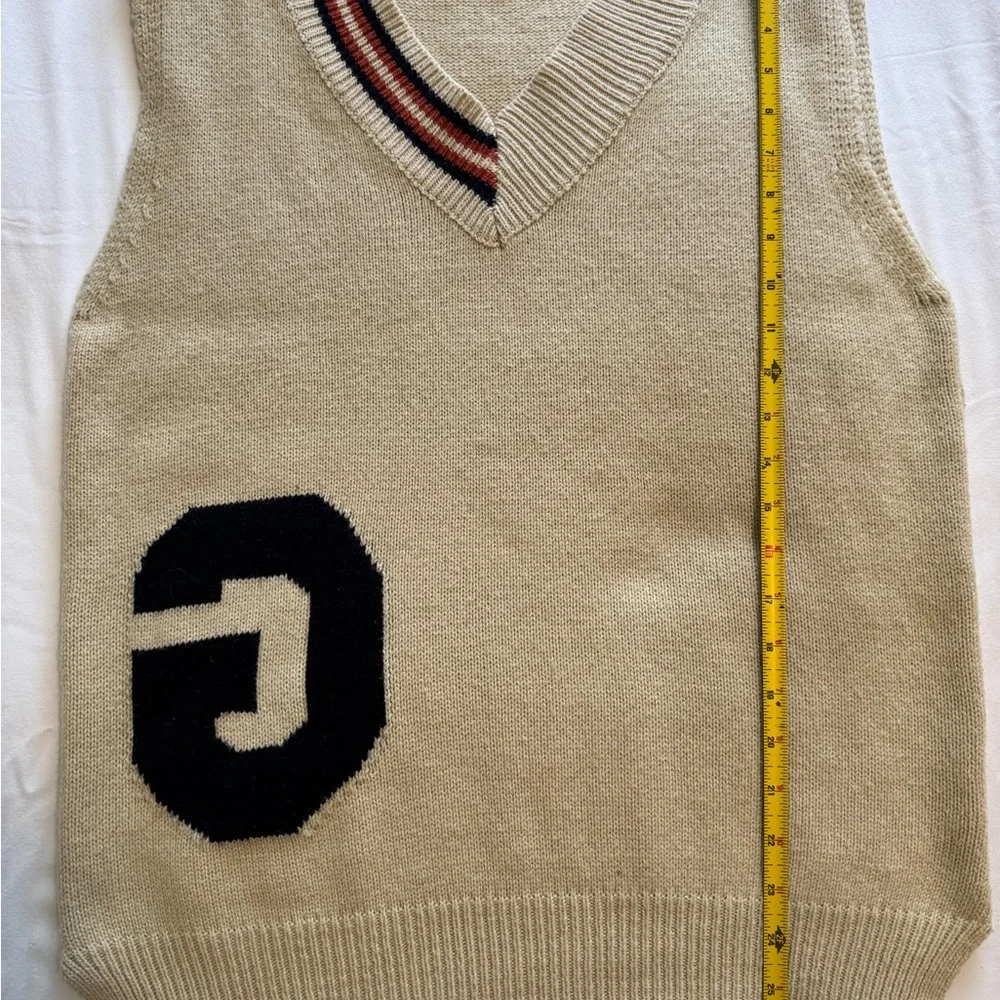 Varsity Style Sweater Vest Cream Knit Preppy Academia Vibes - Picture 6 of 6
